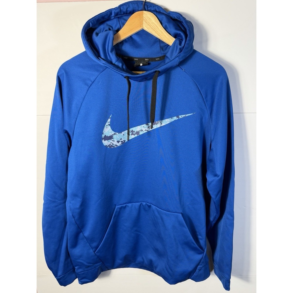 Nike Dri-FIT Hoodie Mens Large Blue Pullover Sweatshirt Swoosh Digital Camo